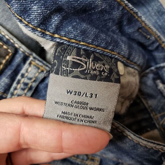 Silver Tuesday Jeans Low Rise Flared Leg Y2K Embroidered pockets Size 30 - Picture 5 of 15